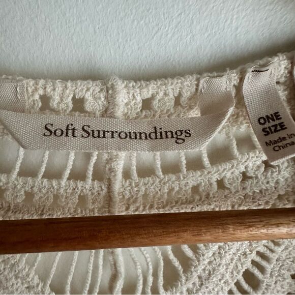 Soft Surroundings Cream Crochet Boho Open Cotton Knit Vest One Size - Picture 6 of 7